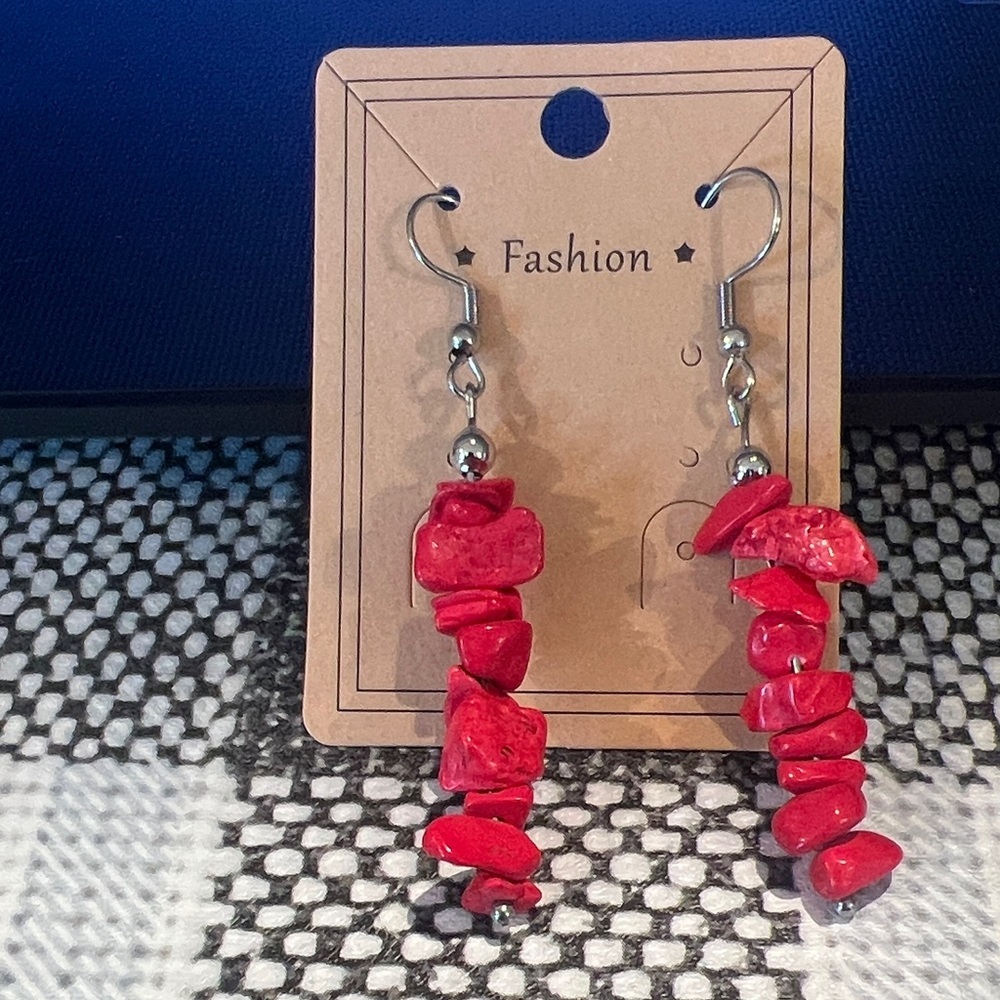 Red Stone Dangle Earrings